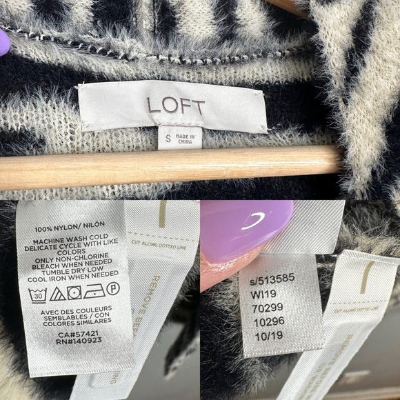 LOFT Fuzzy Zebra Print Open Cardigan Size S - Picture 6 of 6